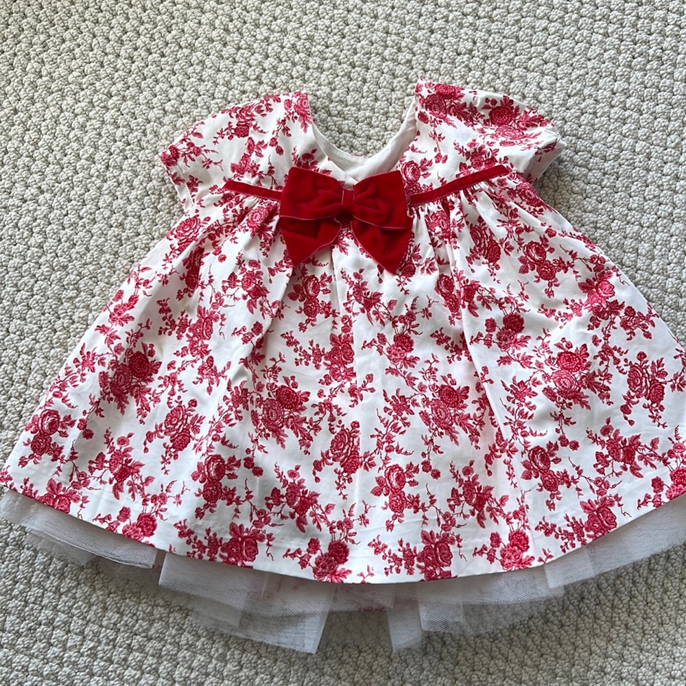 Janie and Jack red and white dress holiday bow